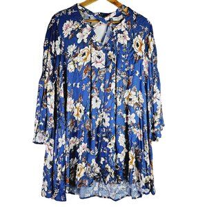 Umgee Find Me In Floral Blue Flower Oversized Tunic Style Dress, G1503, Sz M